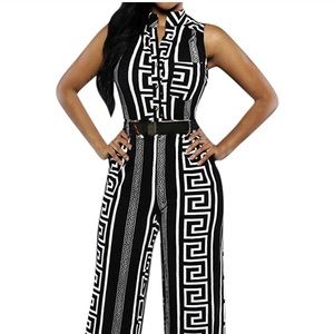 Womens Printed Lg-Wide Leg Jumpsuit with Belt